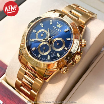 Elite Gold Luxury Olevs Automatic Mechanical 30m Business Casual Chronograph Wristwatch - Top G Watches