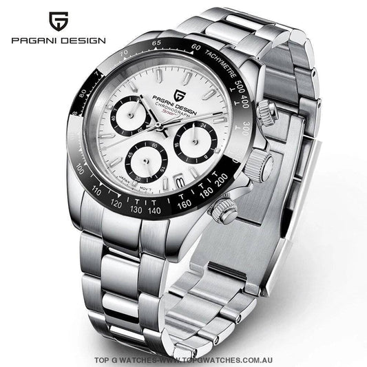 Elite Steel Automatic Mechanical Pagani-Design Sapphire Glass Japan Chronograph 100m Waterproof Wristwatch - Top G Watches
