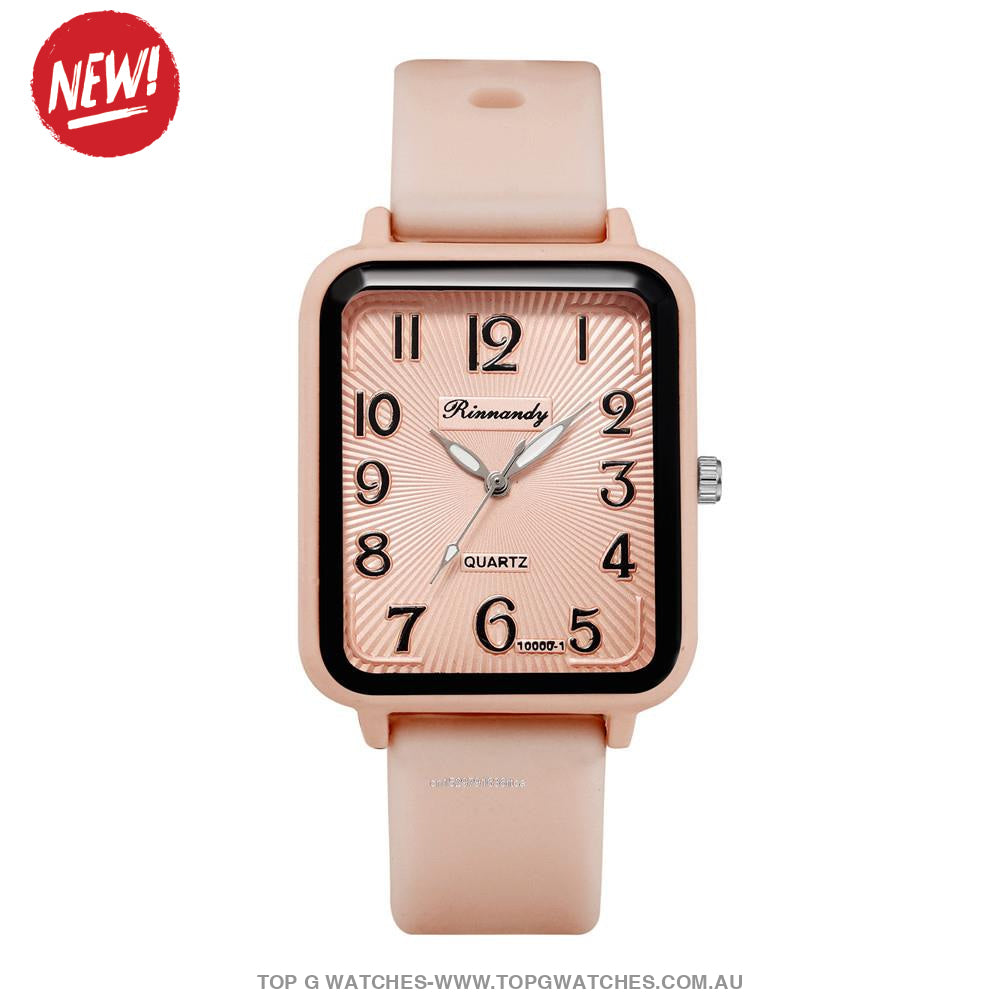 2023 Fashion Hot Lady Rinnandy Leisure Rectangle Digital Quartz Casual Ladies Dress Wristwatch Peach