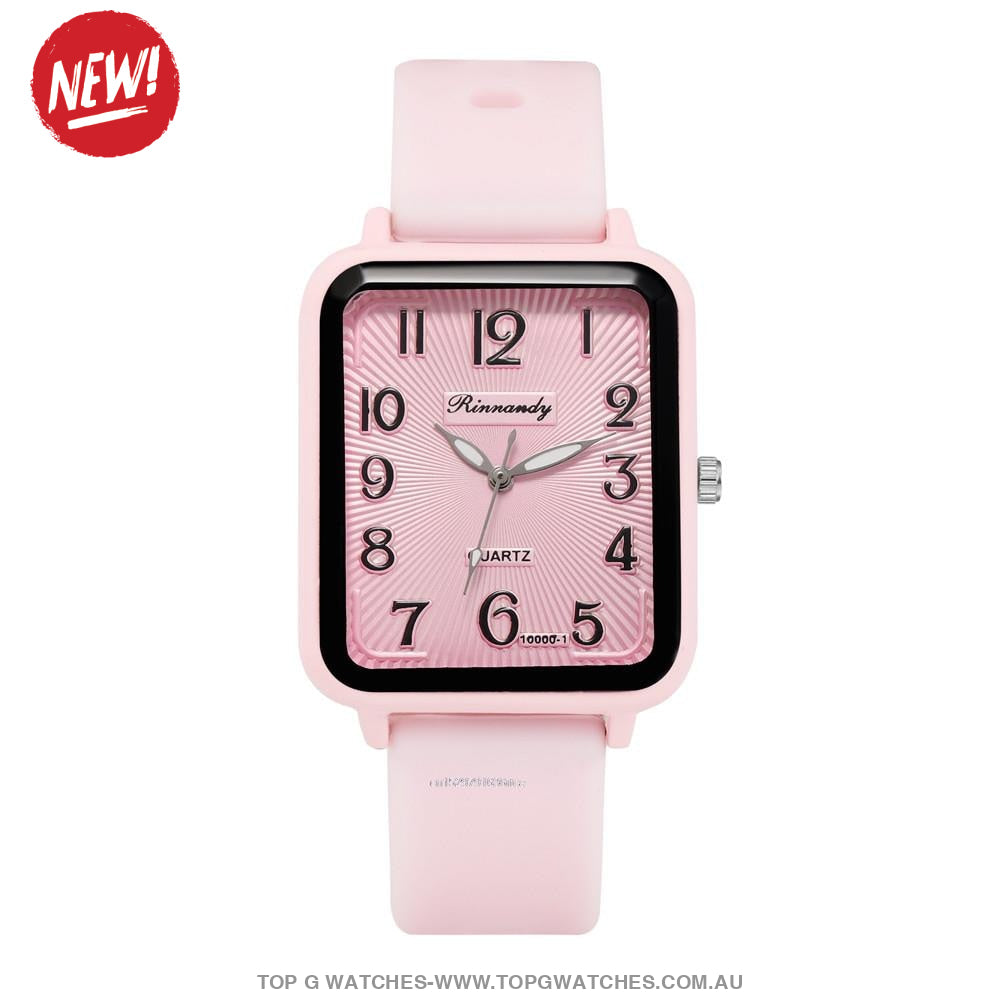 2023 Fashion Hot Lady Rinnandy Leisure Rectangle Digital Quartz Casual Ladies Dress Wristwatch Pink