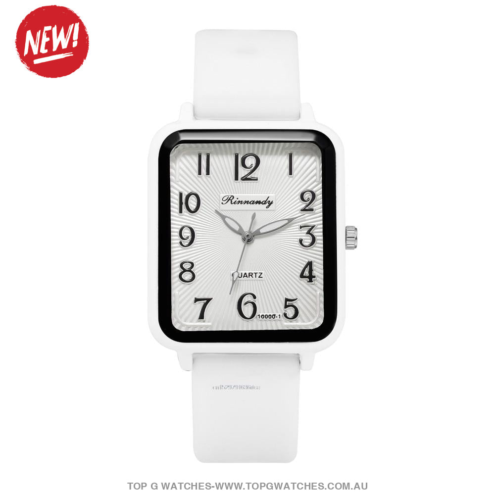 2023 Fashion Hot Lady Rinnandy Leisure Rectangle Digital Quartz Casual Ladies Dress Wristwatch White