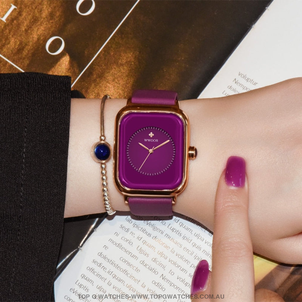 Fashion Luxury Brand Women's Fashion Square Purple Quartz Wristwatch - Top G Watches