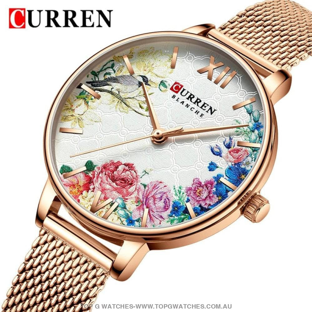 Flower Rose Curren Elegant Gold Waterproof Mesh Bracelet Ladies' Wristwatch - Top G Watches