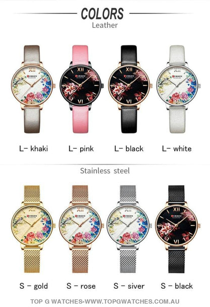 Flower Rose Curren Elegant Gold Waterproof Mesh Bracelet Ladies' Wristwatch - Top G Watches