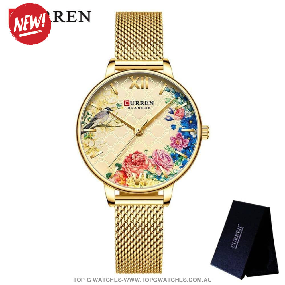 Flower Rose Curren Elegant Gold Waterproof Mesh Bracelet Ladies' Wristwatch - Top G Watches