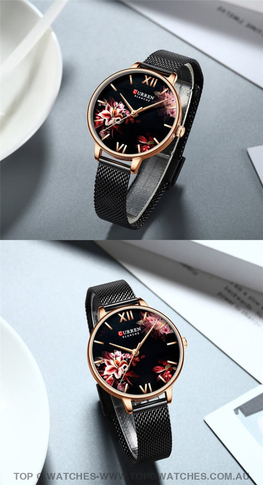 New Luxury Rose Gold Waterproof Mesh Bracelet Flower Ladie's Wristwatch - Top G Watches