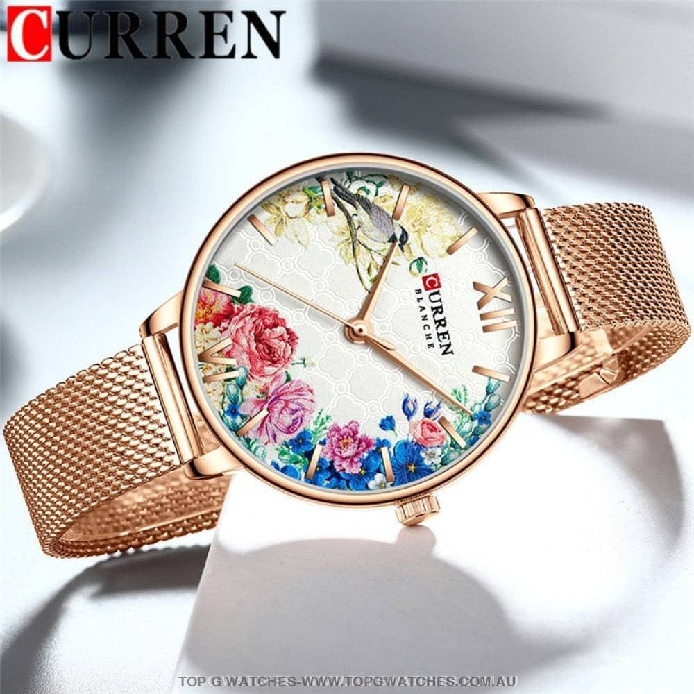 Flower Rose Curren Elegant Gold Waterproof Mesh Bracelet Ladies' Wristwatch - Top G Watches