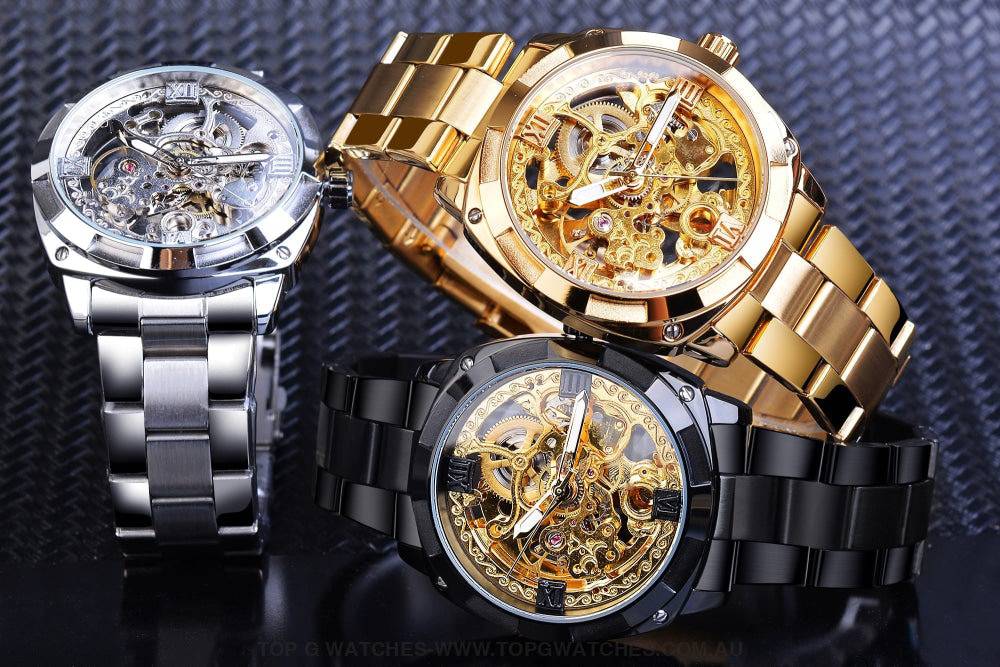 Millionaire Gold Forsining Automatic Mechanical Self Wind Luxury Watch Top G Watches