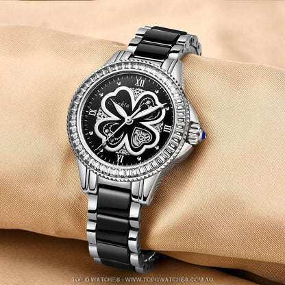 Four Leaf Clover Sunkta Rose Gold Luxury Dress Fashion Quartz Bracelet Watch - Top G Watches