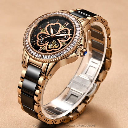 Luxury Sunkta Rose Gold Lucky Clover Dress Fashion Quartz Bracelet Watch - Top G Watches