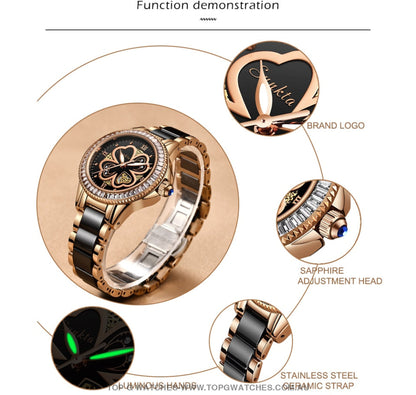 Luxury Sunkta Rose Gold Lucky Clover Dress Fashion Quartz Bracelet Watch - Top G Watches