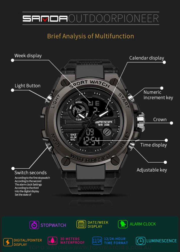 G-Style Shock Sanda Sports Military Dual Shockproof Waterproof Digital Wristwatch Mens Watches