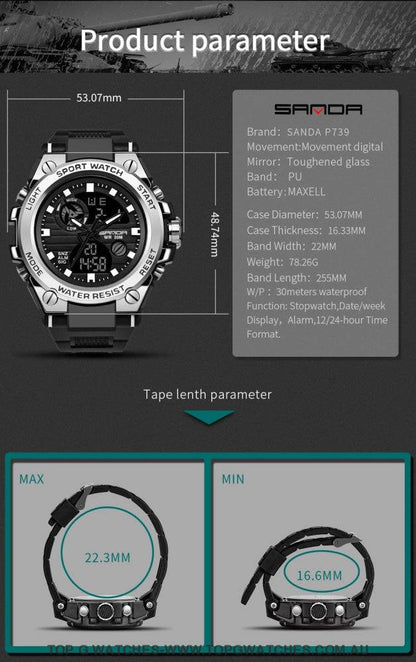 G-Style Shock SANDA Sports Military Dual Shockproof Waterproof Digital Wristwatch - Top G Watches