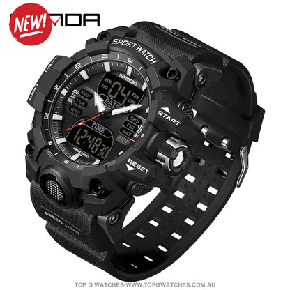 Sanda G-Style Sports Shock Dual Display Waterproof Digital Quartz Wristwatch All Black Mens Watches