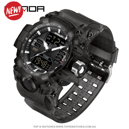 Sanda G-Style Sports Shock Dual Display Waterproof Digital Quartz Wristwatch Black White Mens