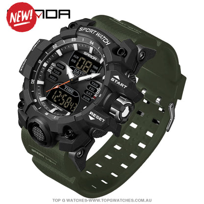 Sanda G-Style Sports Shock Dual Display Waterproof Digital Quartz Wristwatch Green Black Mens