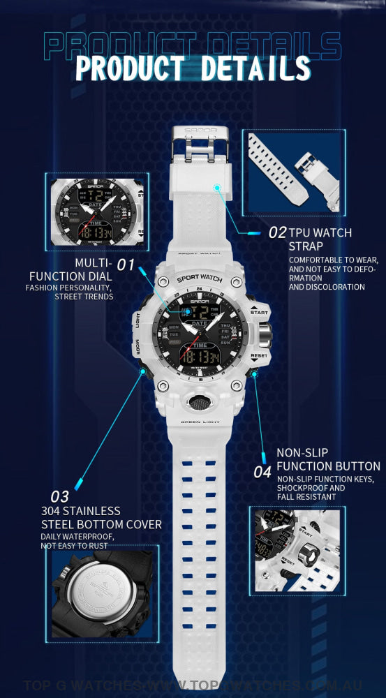 Sanda G-Style Sports Shock Dual Display Waterproof Digital Quartz Wristwatch Mens Watches