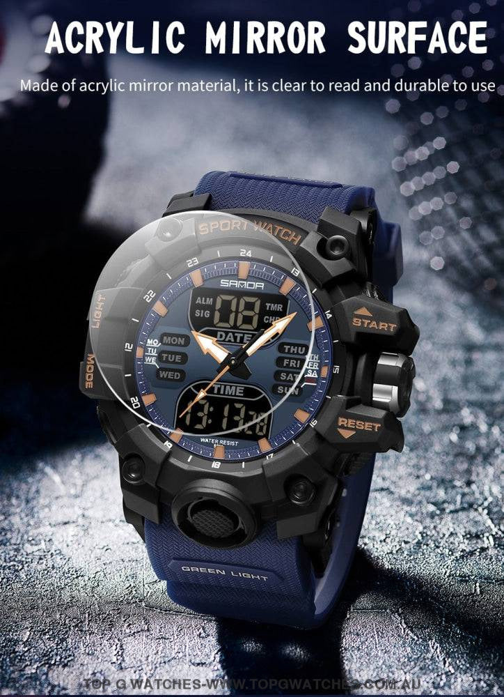 G-Style Sanda Sports Shock Dual Display Waterproof Digital Quartz Wristwatch - Top G Watches