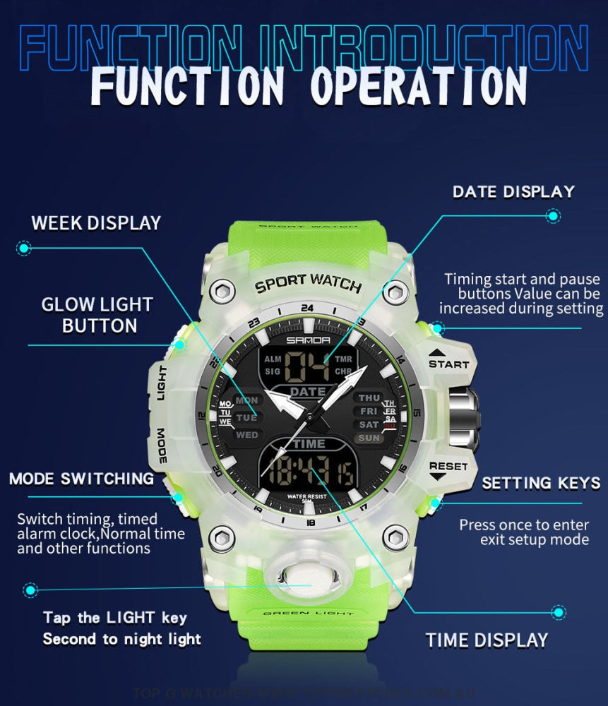 Sanda G-Style Sports Shock Dual Display Waterproof Digital Quartz Wristwatch Mens Watches