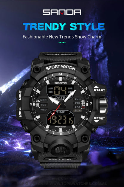 Sanda G-Style Sports Shock Dual Display Waterproof Digital Quartz Wristwatch Mens Watches