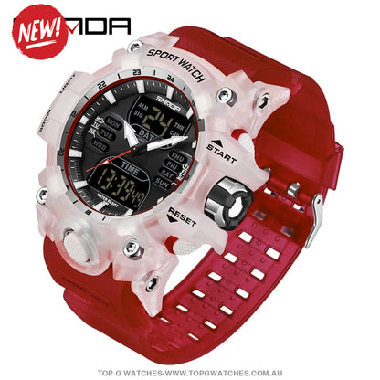 Sanda G-Style Sports Shock Dual Display Waterproof Digital Quartz Wristwatch Red Mens Watches