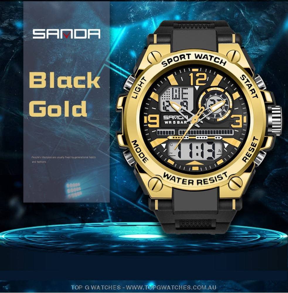 G-Sports Military Concept Sanda 5ATM Waterproof Sport Military Dual Digital Quartz Watch - Top G Watches