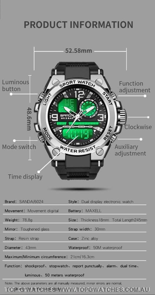 G-Sports Military Concept Sanda 5ATM Waterproof Sport Military Dual Digital Quartz Watch - Top G Watches