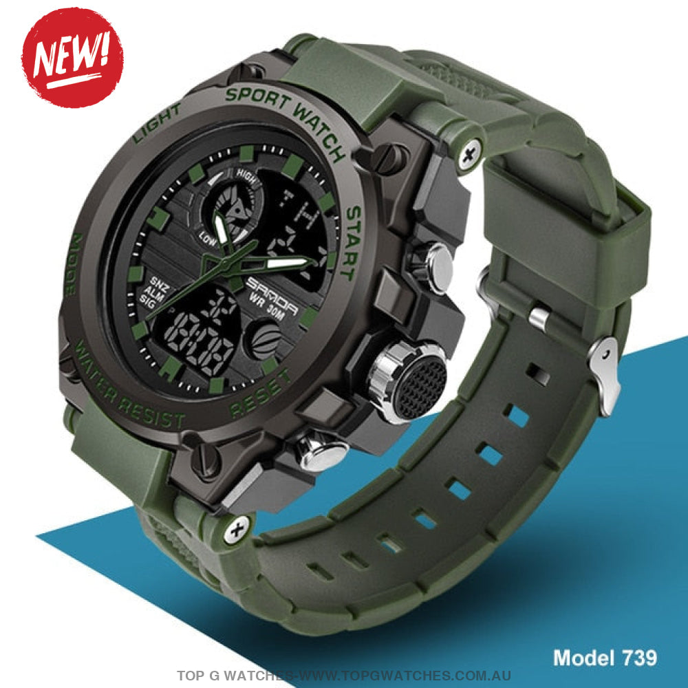 Sports Military Concept SANDA 2023 5ATM Waterproof Sport Military Dual Digital Quartz Watch - Top G Watches