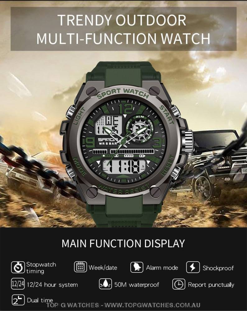 G-Sports Military Concept Sanda 5ATM Waterproof Sport Military Dual Digital Quartz Watch - Top G Watches