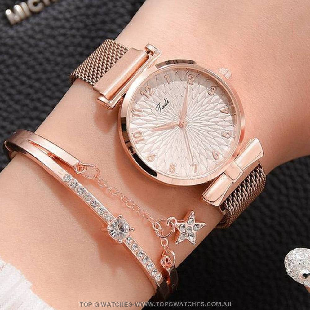 Gold Luxury Quartz Ladies' Fashion Dress Casual Wristwatch & Bracelet Combo Set - Top G Watches