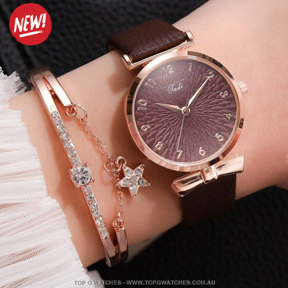 Gold Luxury Quartz Ladies' Fashion Dress Casual Wristwatch & Bracelet Combo Set - Top G Watches