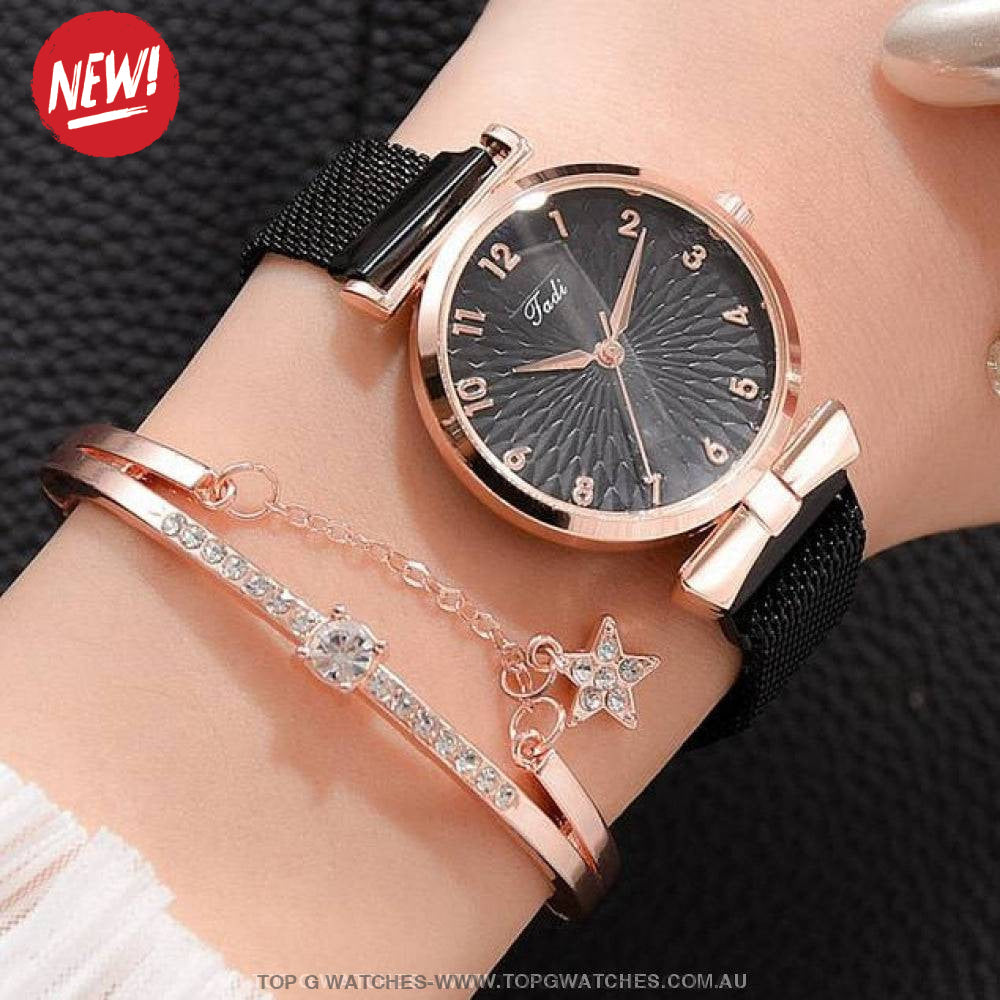 Gold Luxury Quartz Ladies' Fashion Dress Casual Wristwatch & Bracelet Combo Set - Top G Watches