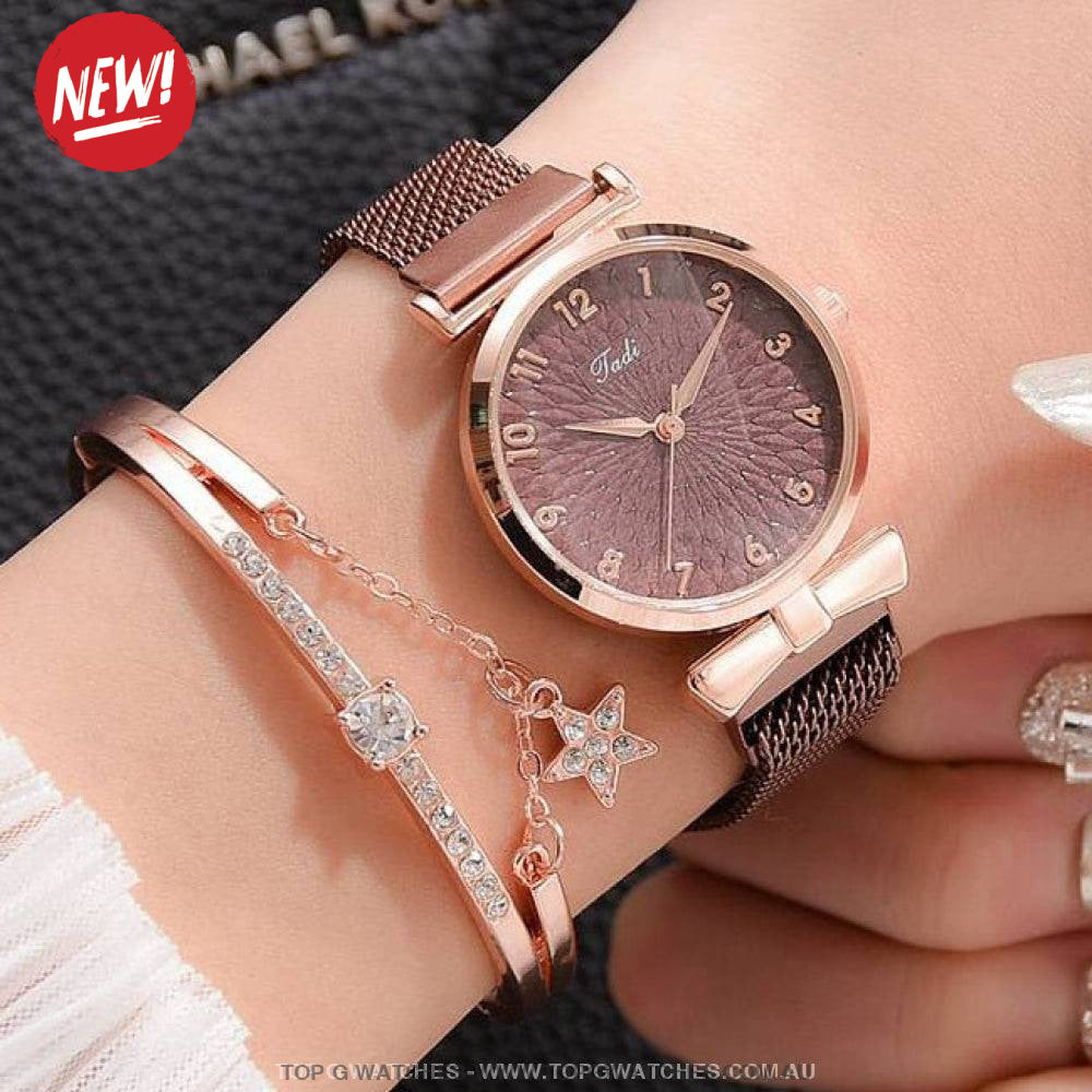 Gold Luxury Quartz Ladies' Fashion Dress Casual Wristwatch & Bracelet Combo Set - Top G Watches