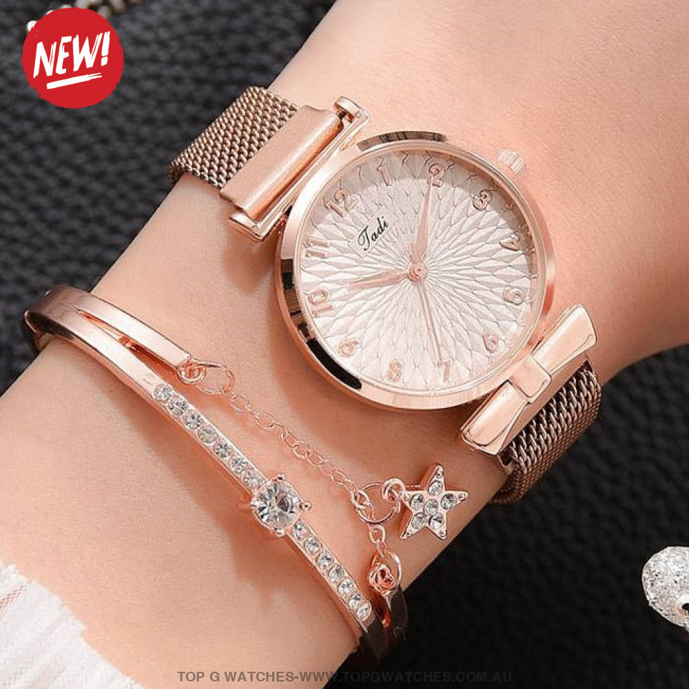 RoseGold Luxury Quartz Ladie's Sports Dress Wristwatch & Bracelet - Top G Watches