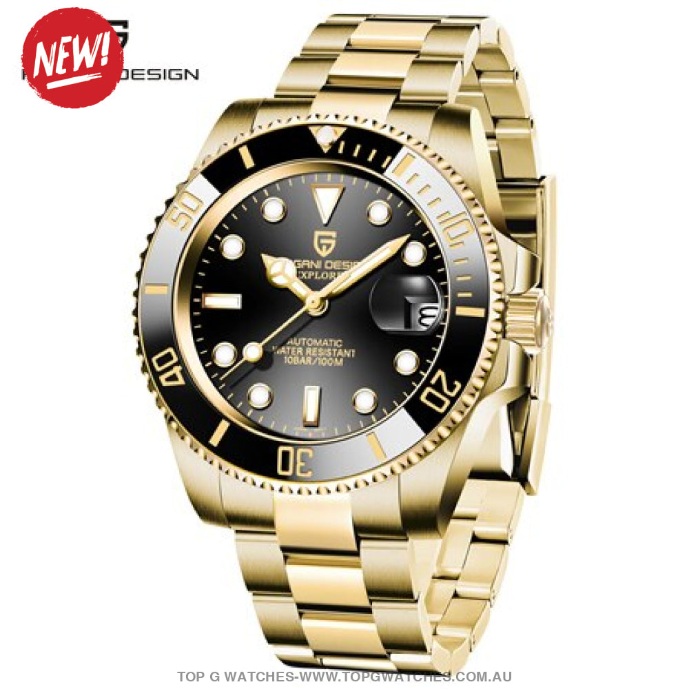 Gold Pagani Design Sapphire Crystal 100M Automatic Mechanical Pd-1661 Wrist Watch Black Mens Watches
