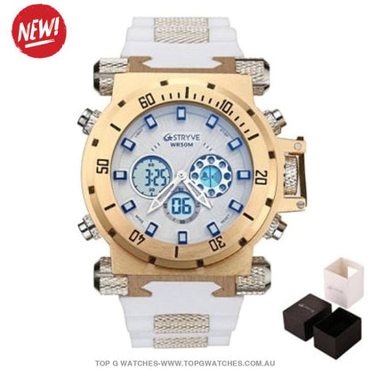 Gold Sports Stryve 5ATM Waterproof S8015 Trending Luxury Led Digital Casual Fashion Wrist Watch - Top G Watches