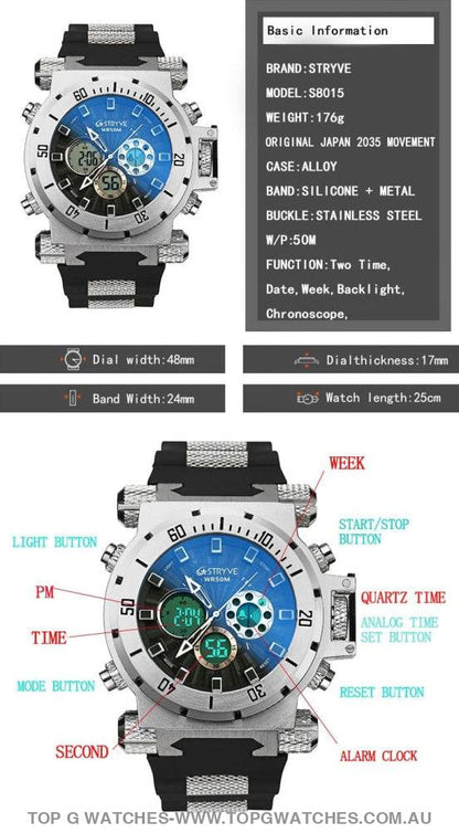 Gold Sports Stryve 5ATM Waterproof S8015 Trending Luxury Led Digital Casual Fashion Wrist Watch - Top G Watches