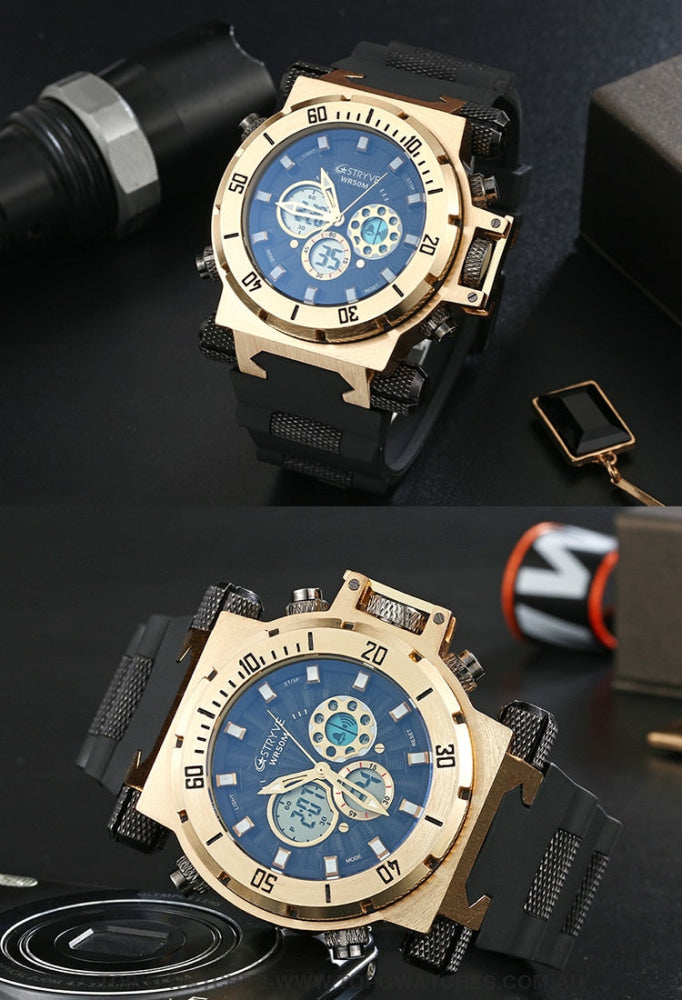 Gold Sports Stryve 5ATM Waterproof S8015 Trending Luxury Led Digital Casual Fashion Wrist Watch - Top G Watches