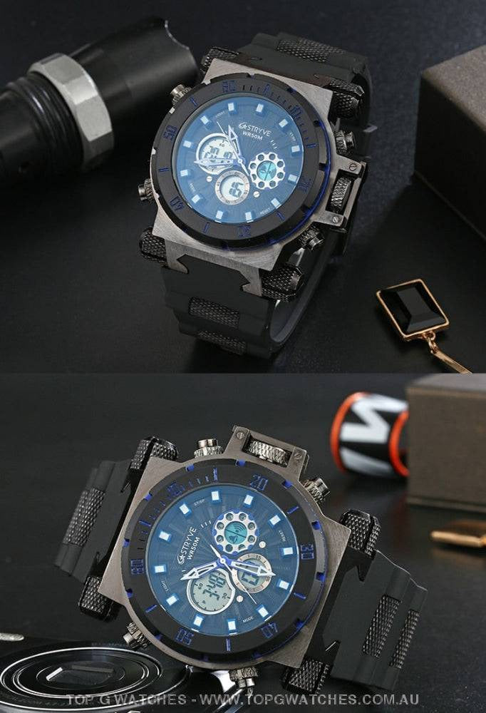 Gold Sports Stryve 5ATM Waterproof S8015 Trending Luxury Led Digital Casual Fashion Wrist Watch - Top G Watches