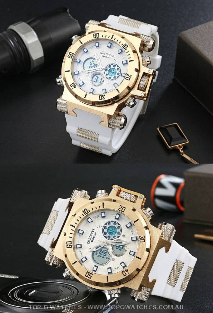 Gold Sports Stryve 5ATM Waterproof S8015 Trending Luxury Led Digital Casual Fashion Wrist Watch - Top G Watches