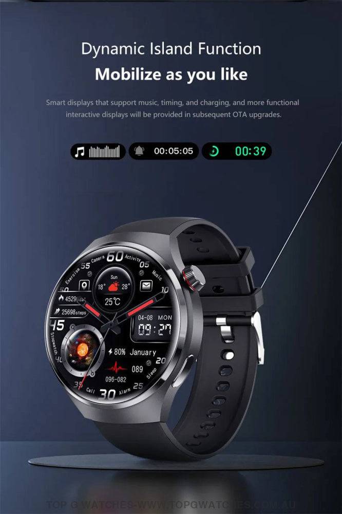 Pro GT4 Health GPS Sports Fitness Tracker Digital Companion - NFC Cardless Glucose Blood Sugar Analysis Bluetooth AMOLED Smartwatch - Top G Watches