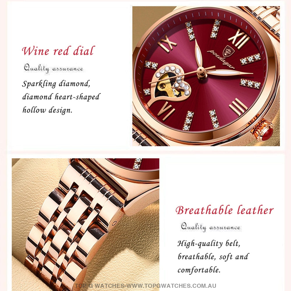 New Rose Gold Red  Women's Fashion Waterproof Quartz Wristwatch - Top G Watches