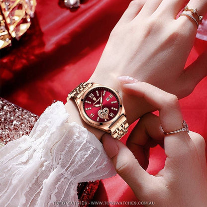 Heart Rose Jewel Gold Poedagar Fashion Waterproof Quartz Ladies' Wristwatch - Top G Watches