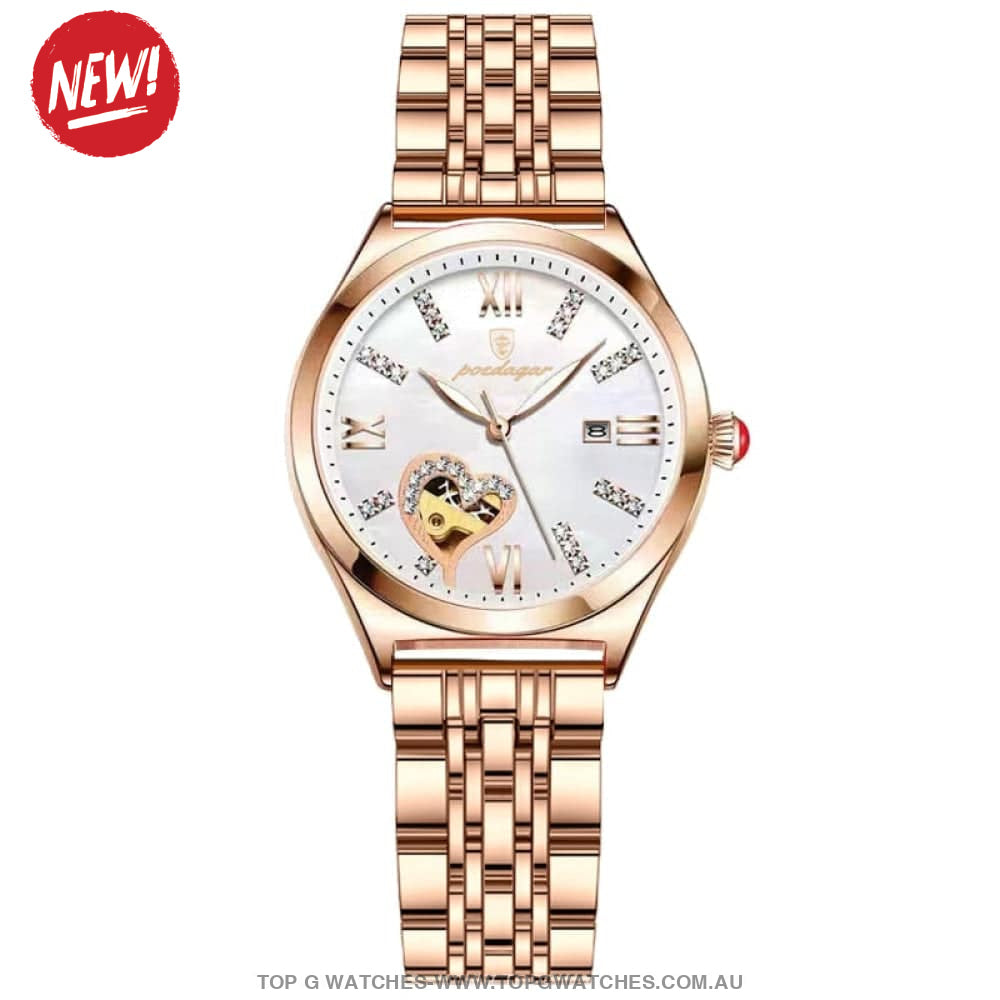Heart Rose Jewel Gold Poedagar Fashion Waterproof Quartz Ladies' Wristwatch - Top G Watches