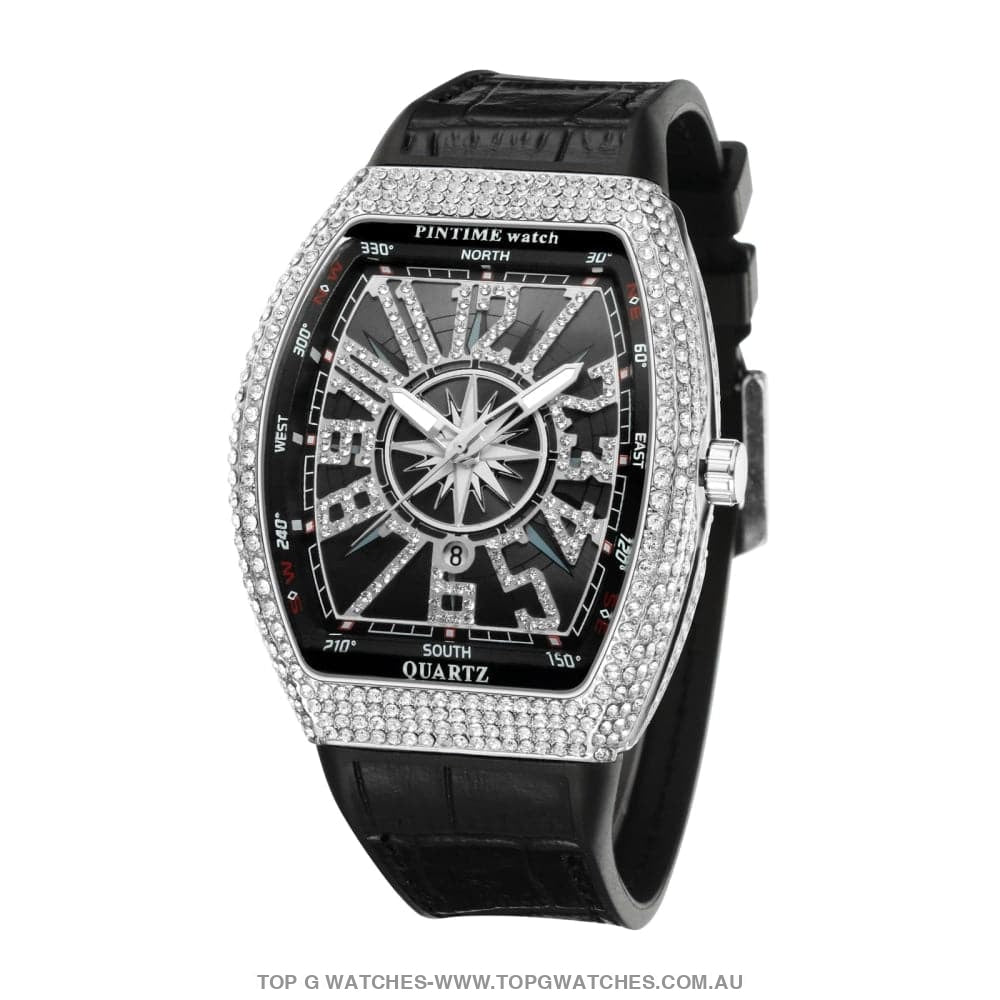 Ice-Out Luxury Fashion Diamond Bezel Tonneau Waterproof Quartz Wristwatch - Top G Watches