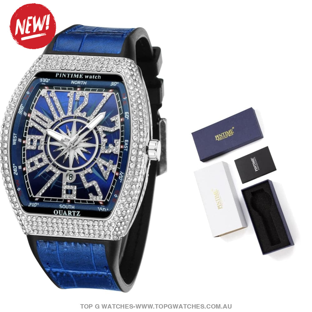 Ice-Out Luxury Fashion Diamond Bezel Tonneau Waterproof Quartz Wristwatch - Top G Watches