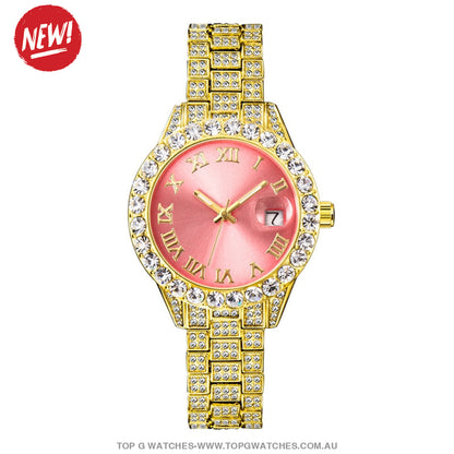 MISSFOX Pink Jewel Rhinestone Luxury Elegant Ladie's Fashion Quartz Wrist Watch - Top G Watches