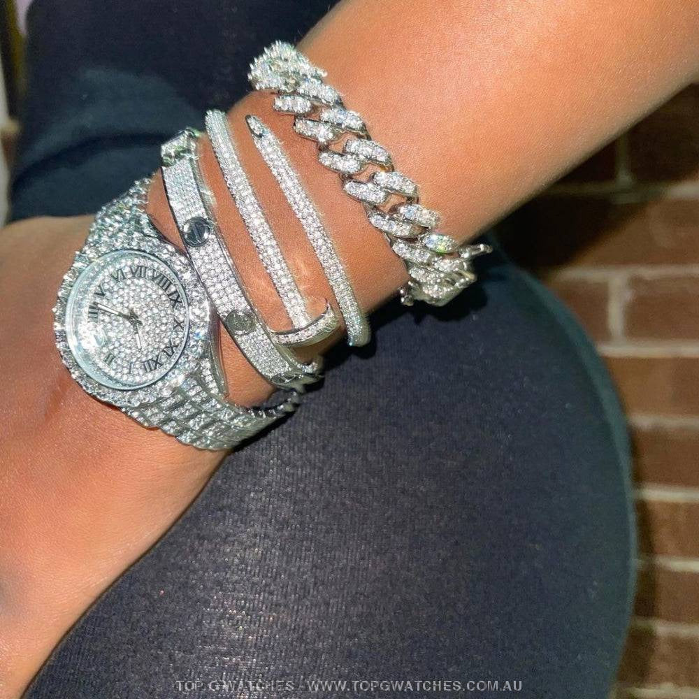 Iced-Out Style MissFox Pink Jewel Luxury Elegant Ladies' Fashion Quartz Wristwatch - Top G Watches