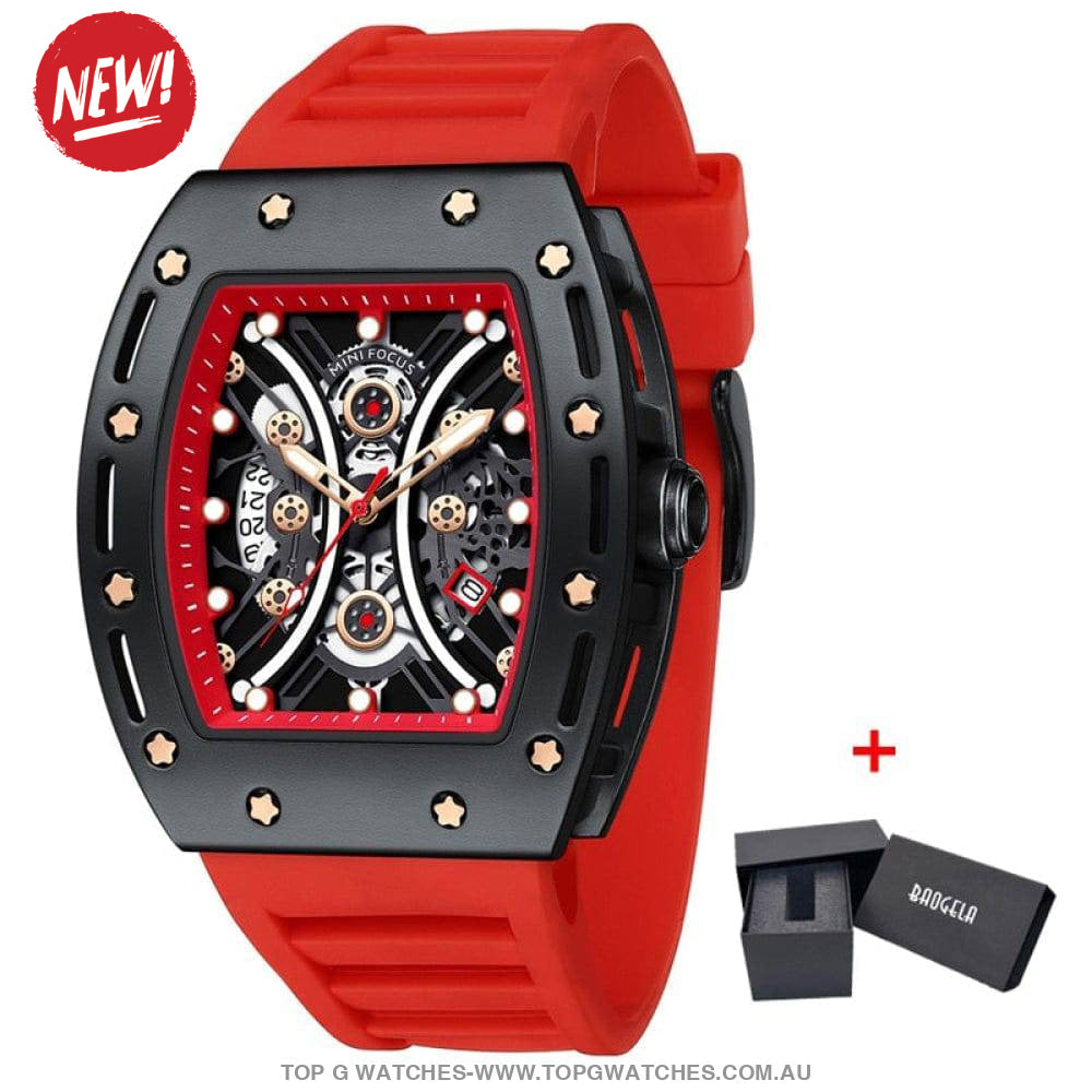 Infamous Baogela Tonneau Skull Style Luminous Quartz Skeleton Waterproof 3ATM Wristwatch - Top G Watches