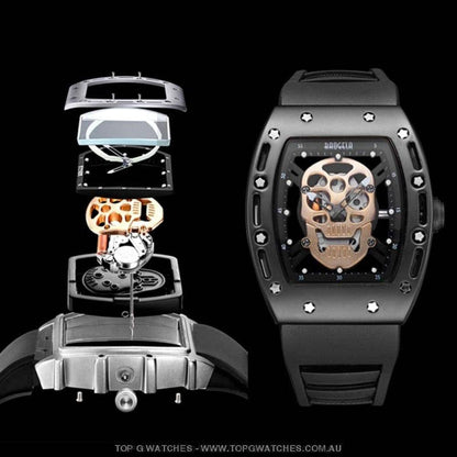 Infamous Baogela Tonneau Skull Style Luminous Quartz Skeleton Waterproof 3ATM Wristwatch - Top G Watches